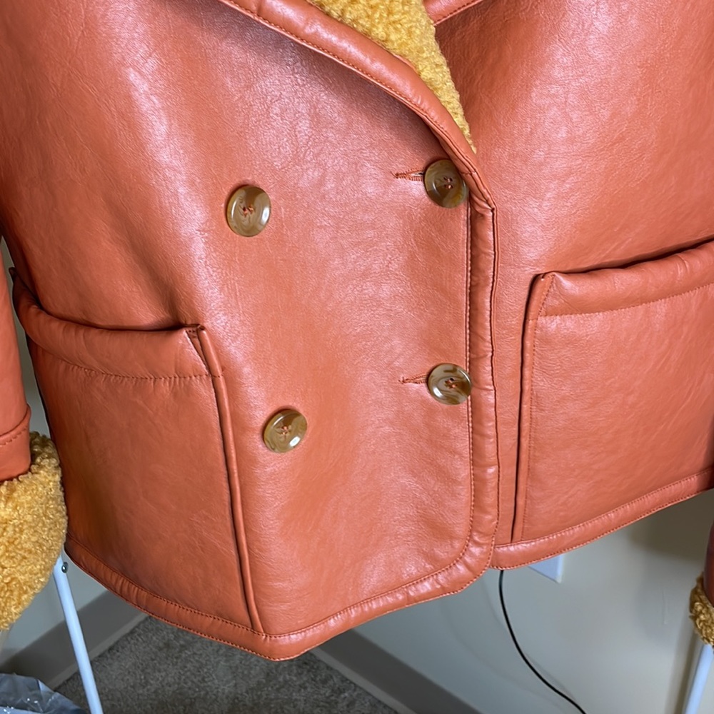 NWT Free People Orange Vegan Leather Coat - Picture 5 of 7